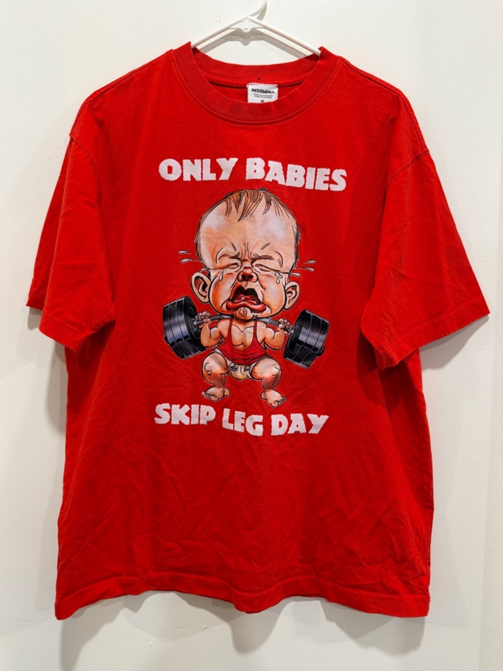 Men's Red Graphic Tee - Only Babies Skip Leg Day